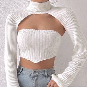Knit Crop Turtleneck Sleeve Shrug